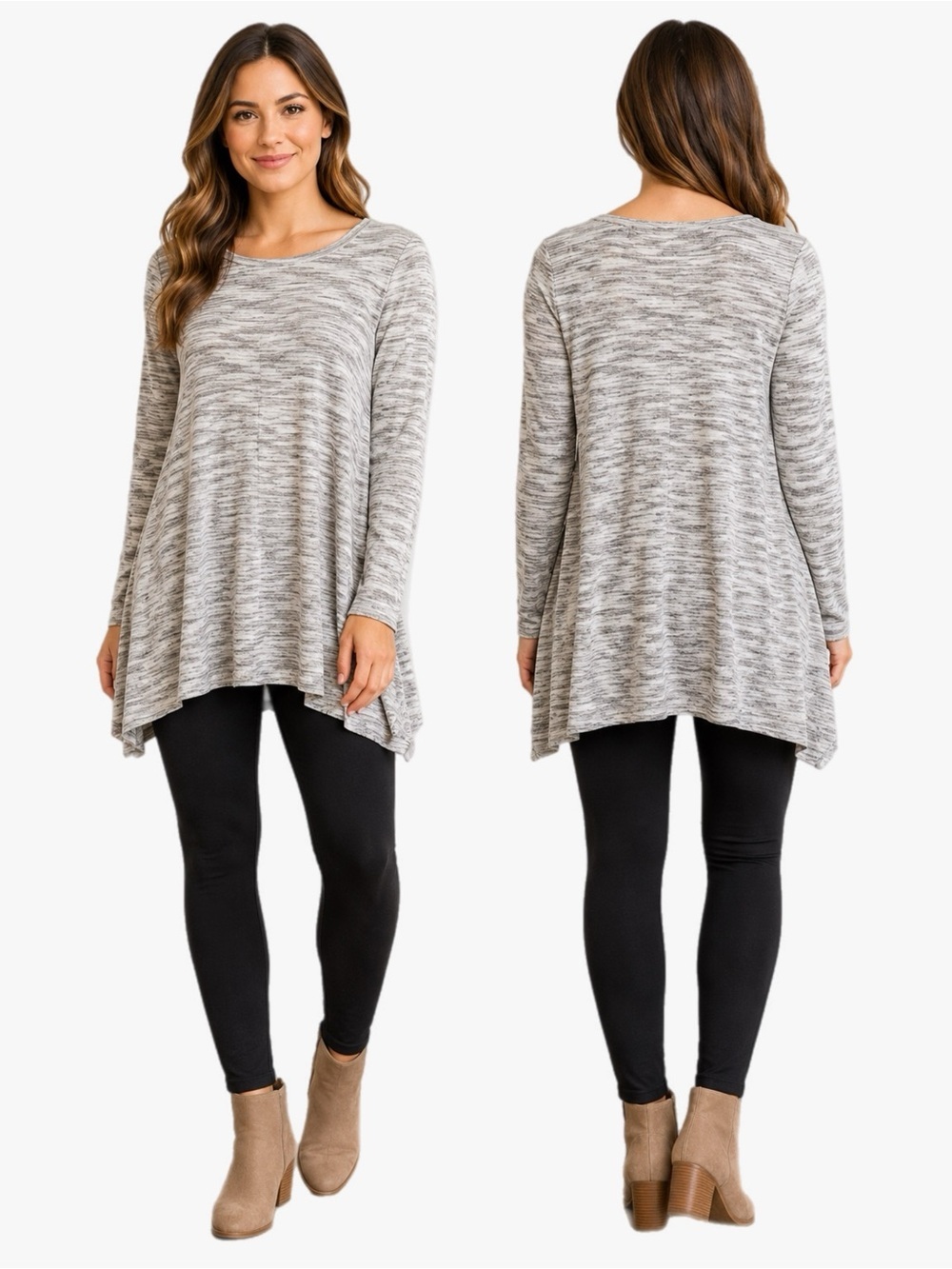 Cupio Gray Marbled Space Dye Tunic Sweater Knit Top Long Sleeve Size Medium